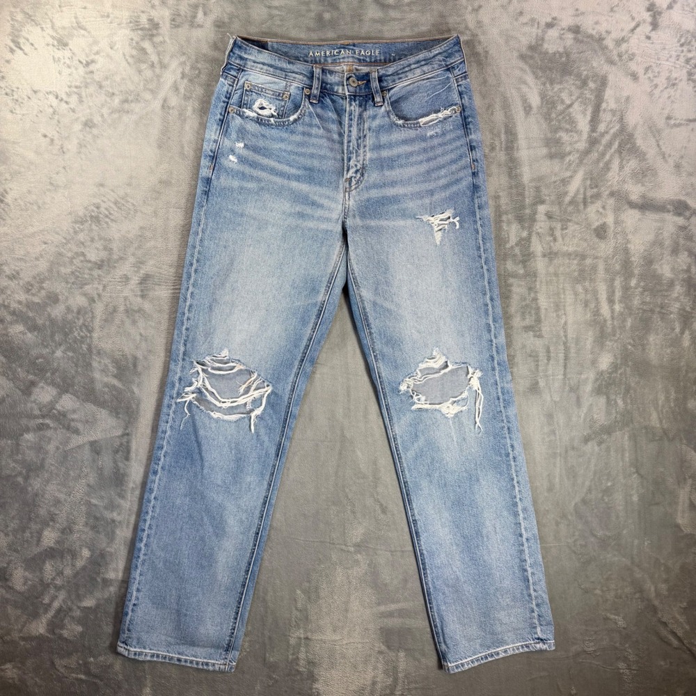 American Eagle Low Rise Baggy Distressed Jeans Women's‎ 4 Reg Blue Light Wash